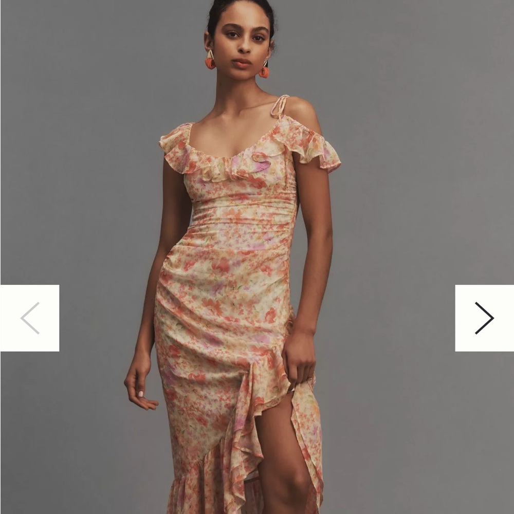 Anthropologie Pink ASTR THE LABEL LUVITA FLORAL RUFFLE MIDI DRESS